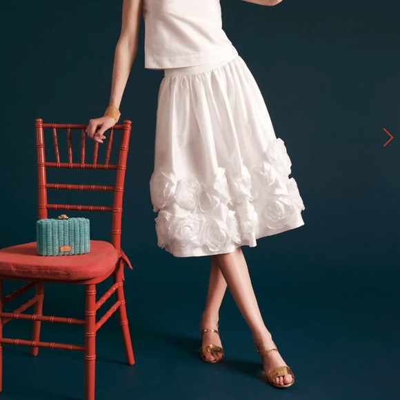 Frances Valentine Barbara Skirt Flowers Shantung White Size Small New with Tags - Picture 1 of 14